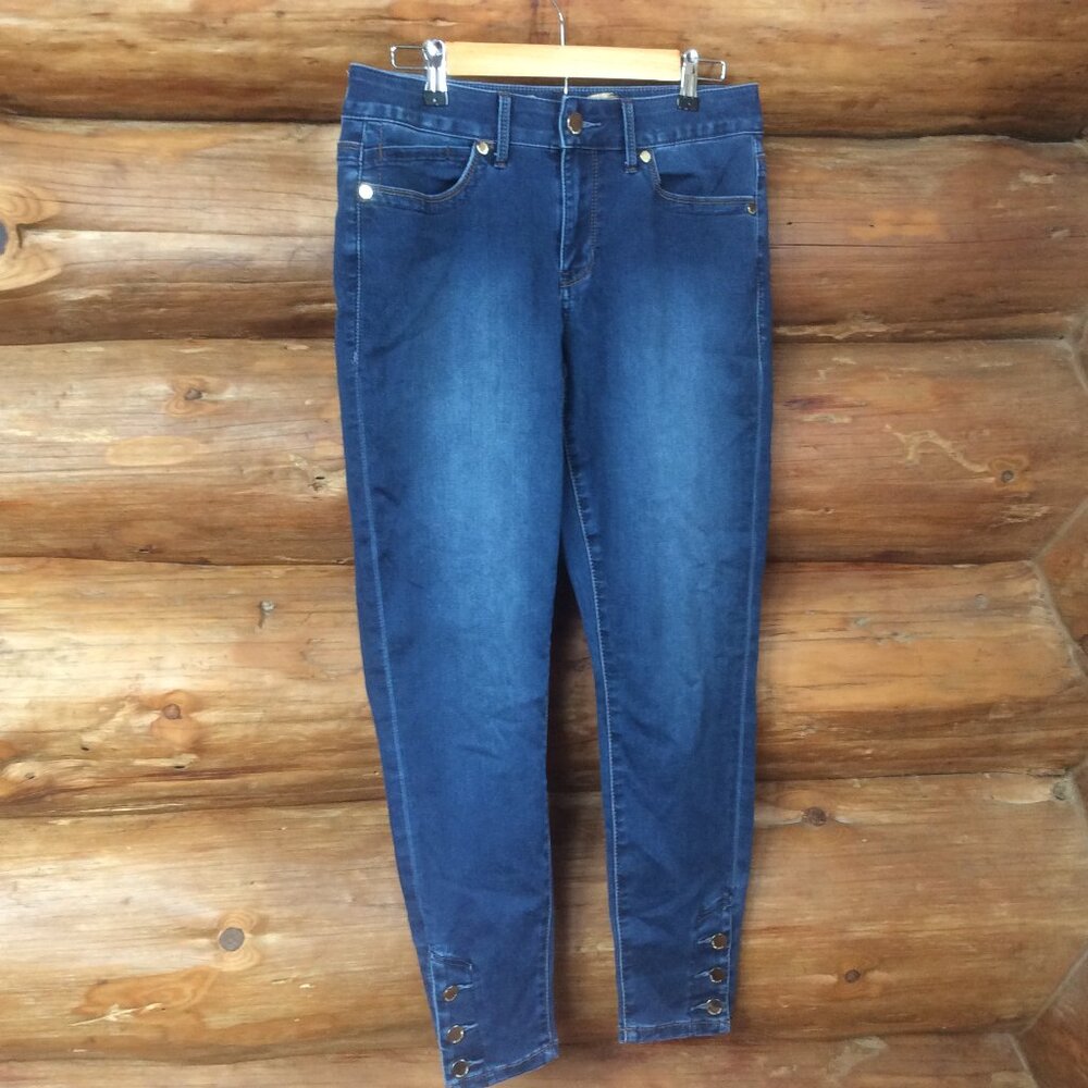 Seven7 Denim Ankle Button High Rise Legging Classic Boho Comfort Jeans Size 10